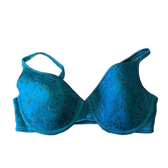 Natori Teal Green Full Coverage Lightly Lined Floral Lace Bra Size 36DD - Picture 4 of 8